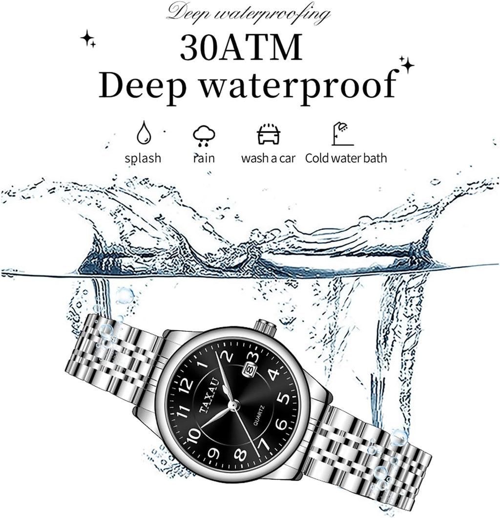 Reloj de Mujer Elegante Impermeable con Fecha Números Árabes Grandes Analógico Cuarzo Bicolor Acero Inoxidable Reloj de Muñeca Pequeña