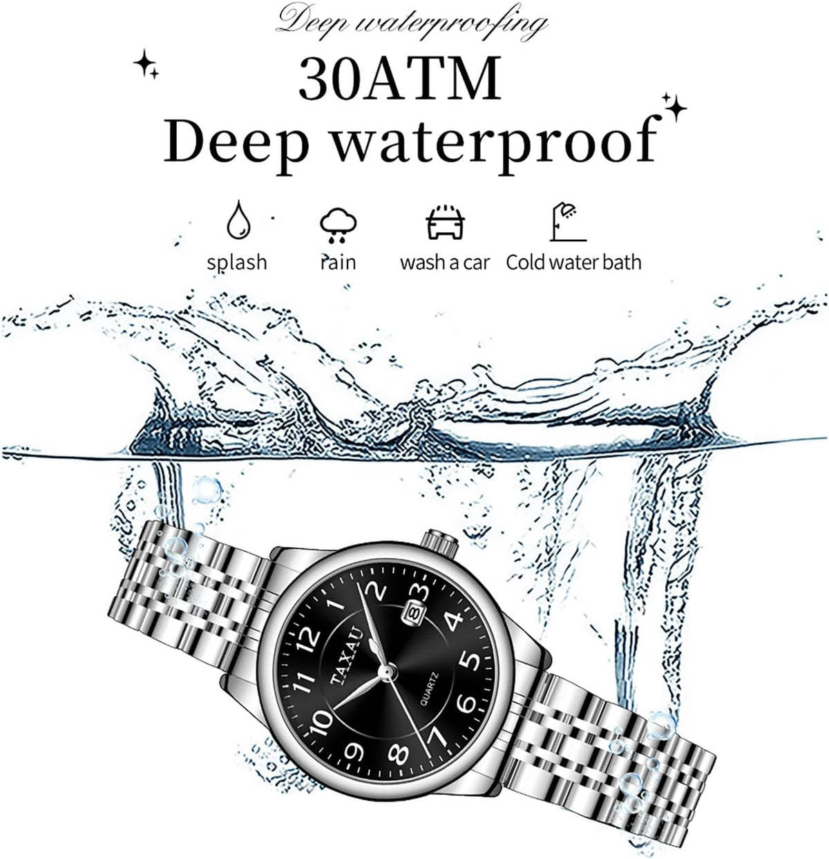 Reloj de Mujer Elegante Impermeable con Fecha Números Árabes Grandes Analógico Cuarzo Bicolor Acero Inoxidable Reloj de Muñeca Pequeña