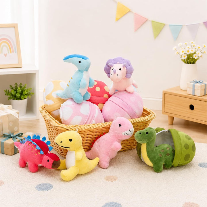 MorisMos Juego de animales de peluche de dinosaurio con huevos de p...