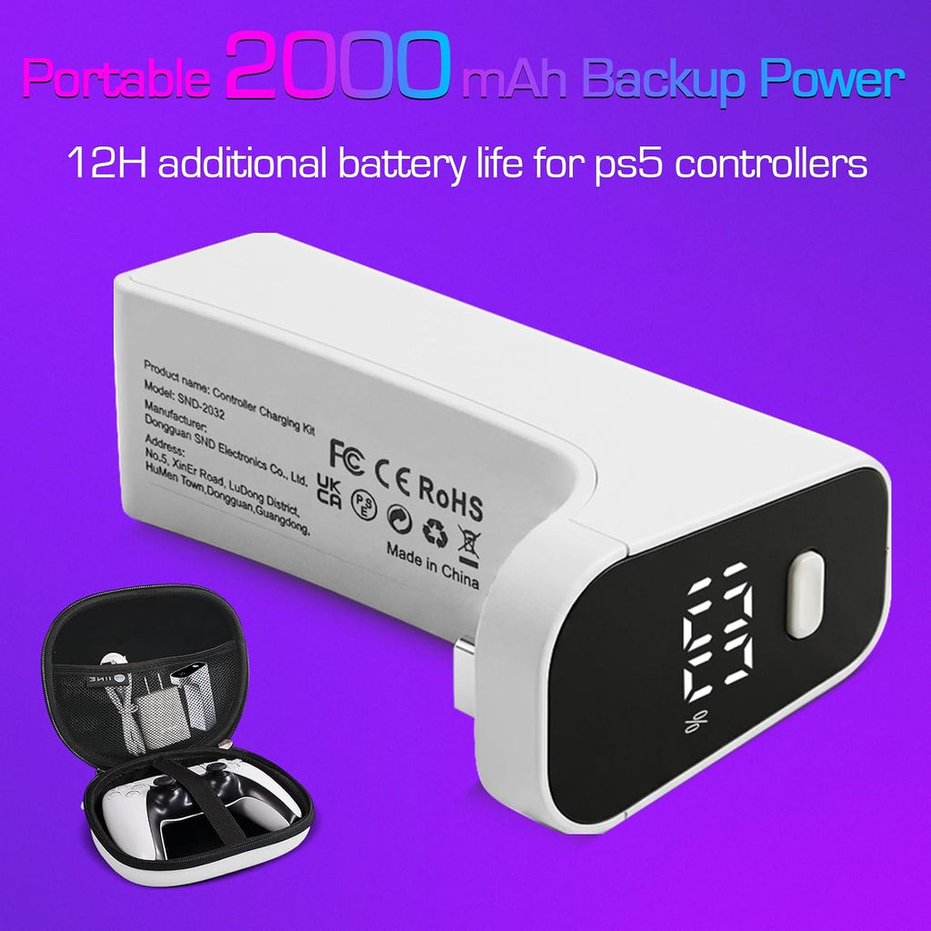 Wireless Charger para PS5 Controller con 2000mAh Battery Pack, Play While carga para PlayStation 5 Controller Charger LED Display 12H Extended Playtime Light Portable