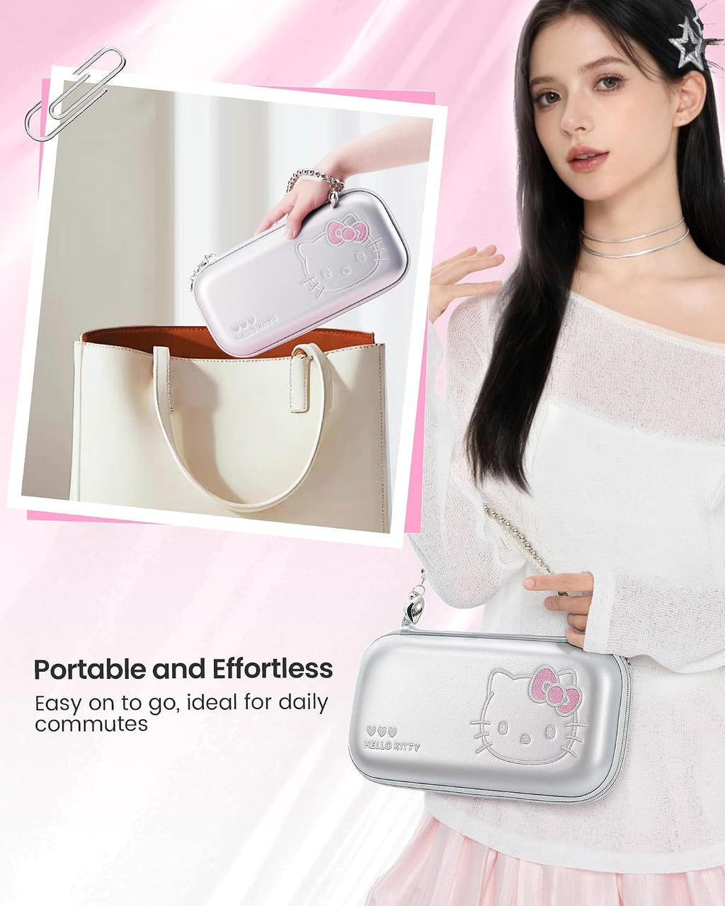 Kuitmor Funda de transporte compatible con Switch 2 (2025), bolsa de almacenamiento rígida con delicada cadena de mano, funda portátil para consola de juegos Switch 2 - HLK