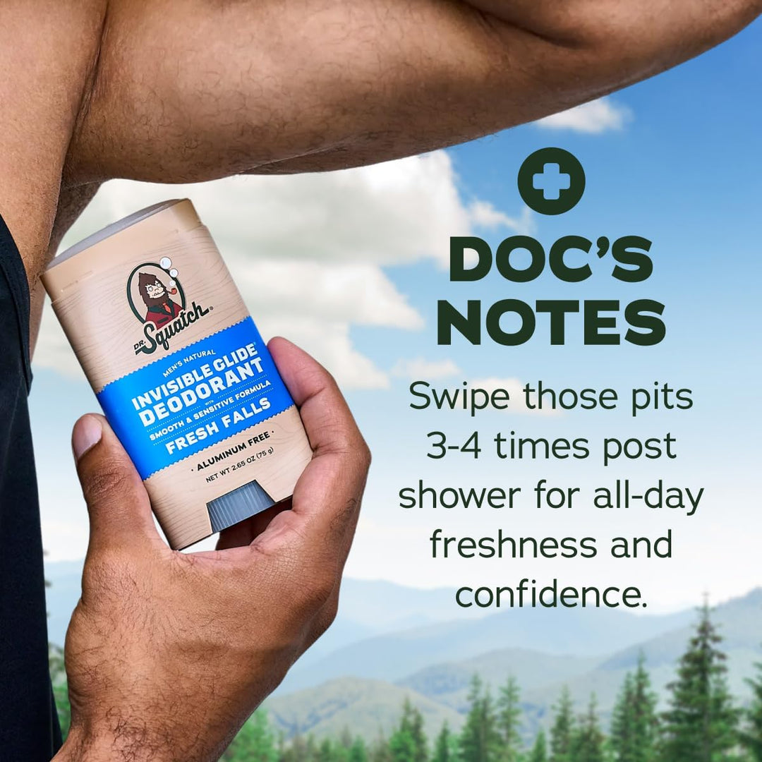Dr. Squatch Invisible Glide Natural Desodorante para hombre, desliz...