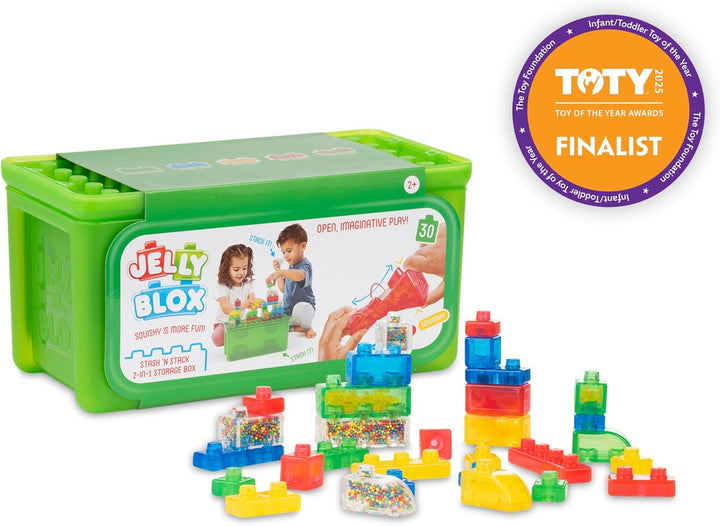 Jelly Blox Caja de Almacenamiento 2-en-1 Stash 'N Stack con 30...