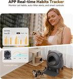 FEELNEEDY - Caja de arena automática de limpieza automática, robot de control de olores, diseño de orejas de gato, monitor en tiempo real de aplicación de 65 L, cajas de arena para gatos para