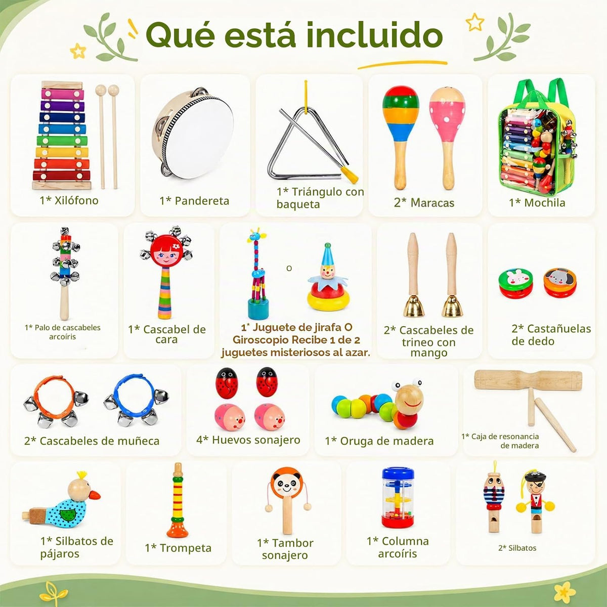 Instrumentos musicales para niños, 33 piezas, 18 tipos, instrumentos de percusión de madera, pandereta, xilófono, juguetes para niños, educación preescolar, aprendizaje temprano, juguete musical para