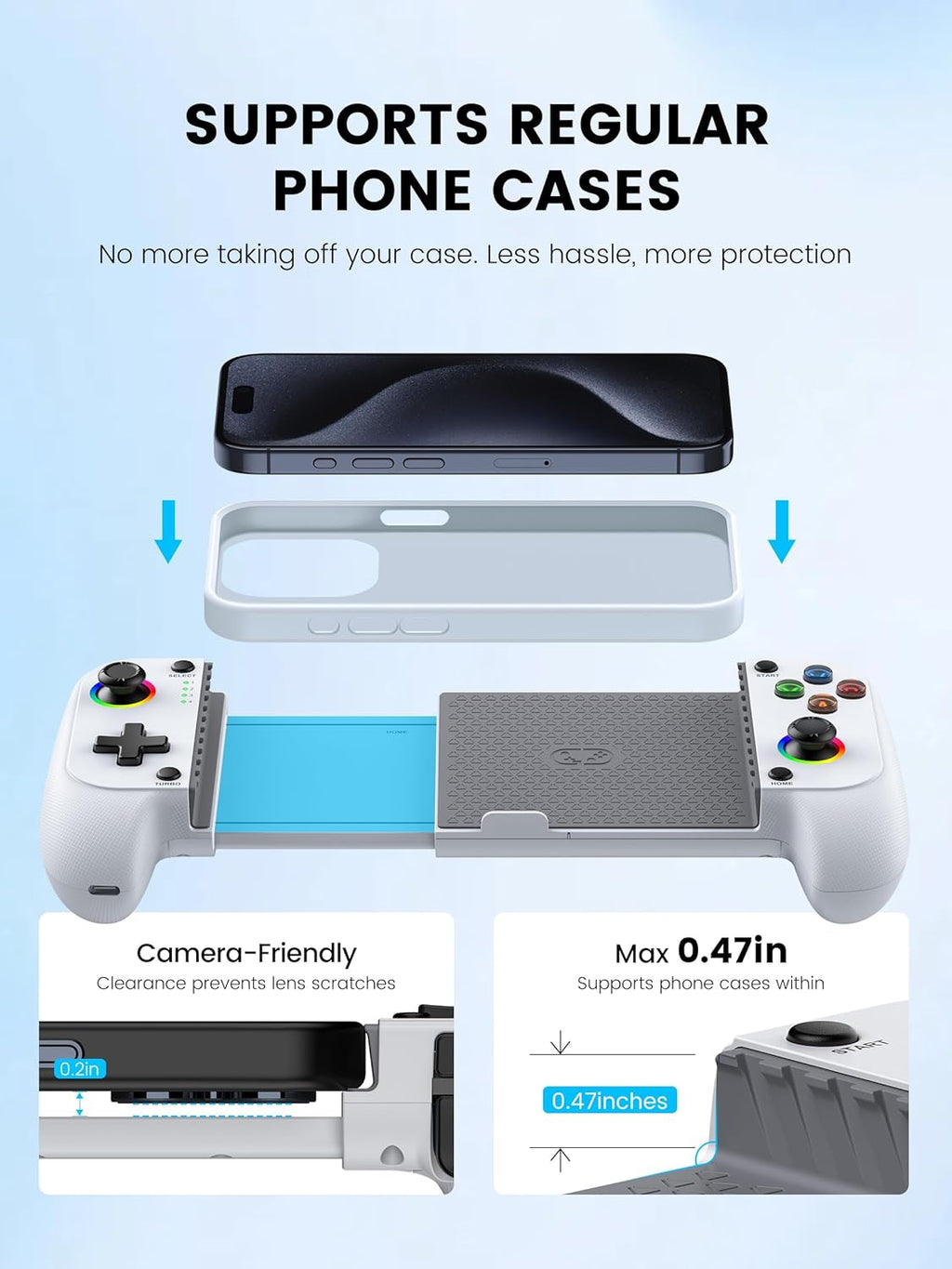 Mocagen MC1 Controlador de Teléfono para iPhone y Android – Agarre ergonómico, baja latencia, compatible con funda, Controlador móvil Bluetooth con joysticks de efecto Hall, Turbo, compañero de viaje portátil para coche/ocio
