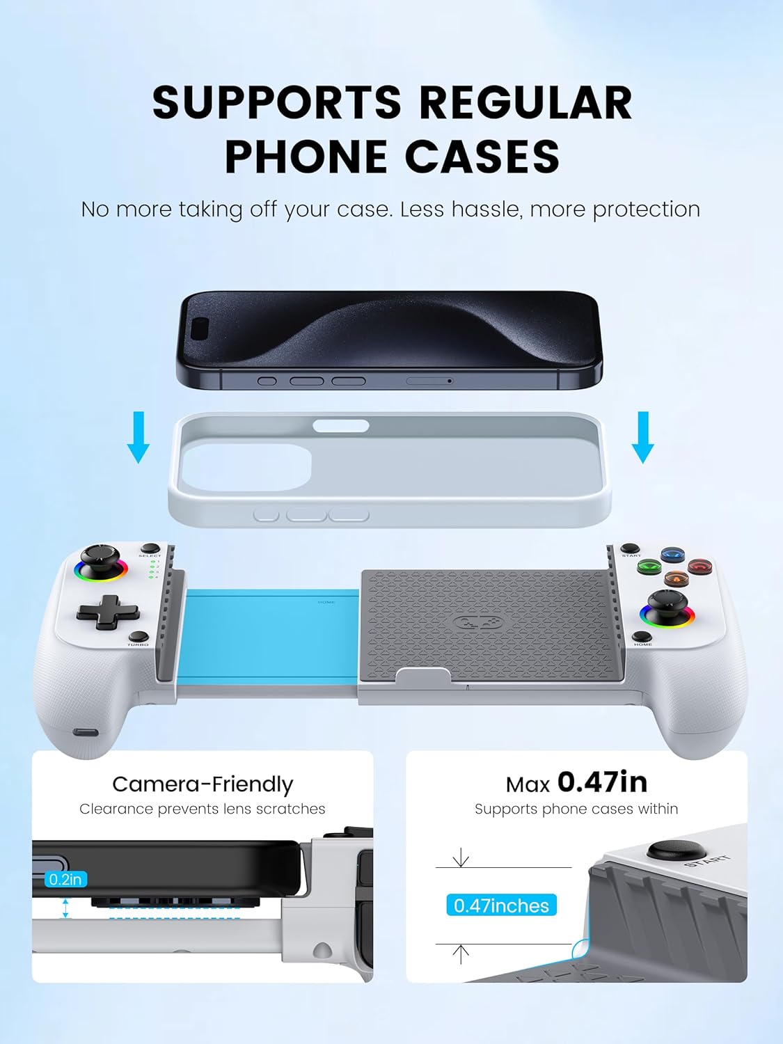 Mocagen MC1 Controlador de Teléfono para iPhone y Android – Agarre ergonómico, baja latencia, compatible con funda, Controlador móvil Bluetooth con joysticks de efecto Hall, Turbo, compañero de viaje portátil para coche/ocio