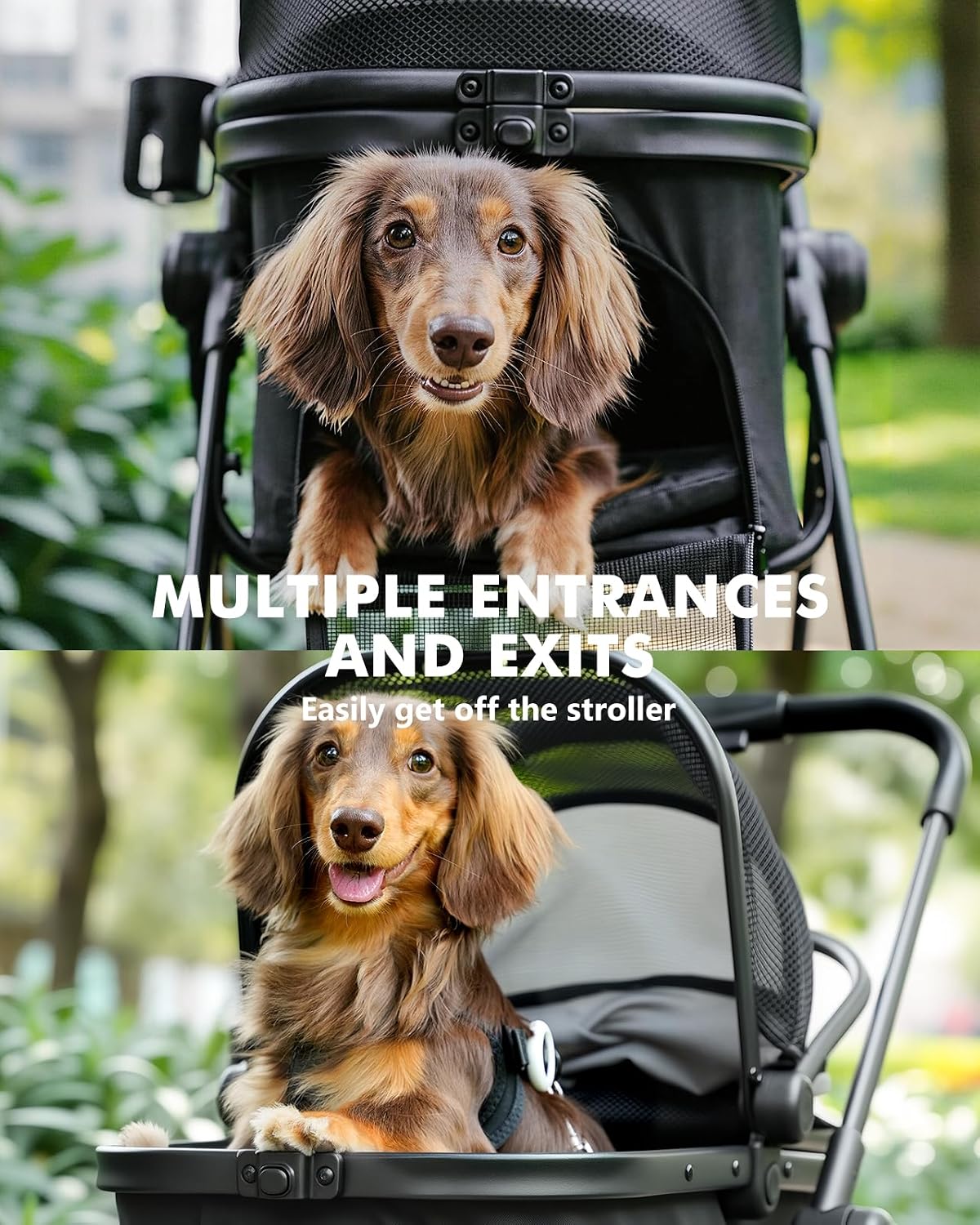 Cochecito para mascotas para perros y gatos pequeños, cochecito plegable con un solo clic con transportador desmontable y 3 correas de seguridad, soporta hasta 33 libras, cesta de