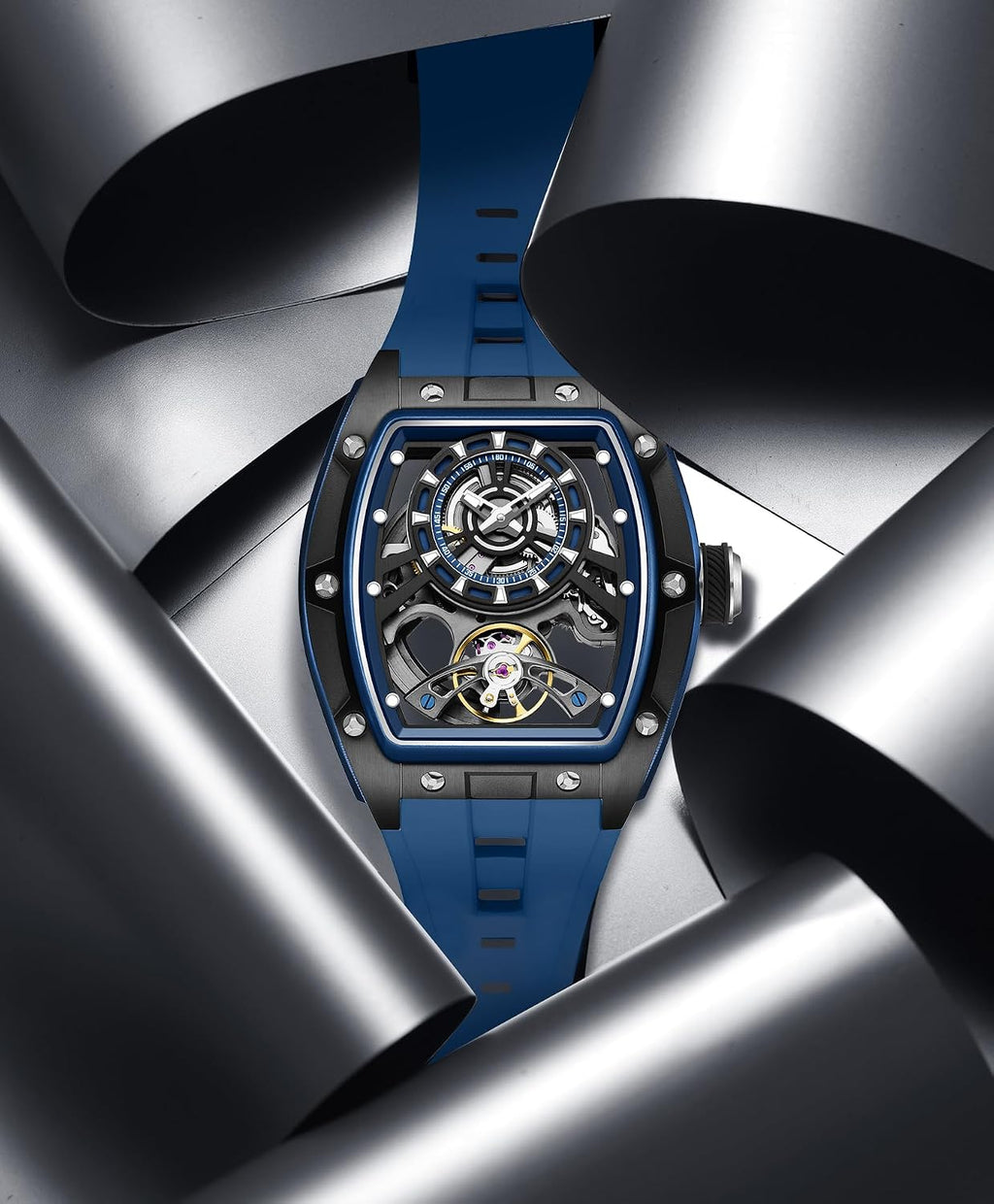 Paras Crown Relojes Automáticos para Hombre Caja de Acero Correa de Silicona Analógico 30M Resistente al Agua Reloj Mecánico Relojes de Moda para Hombre Relojes De Hombre