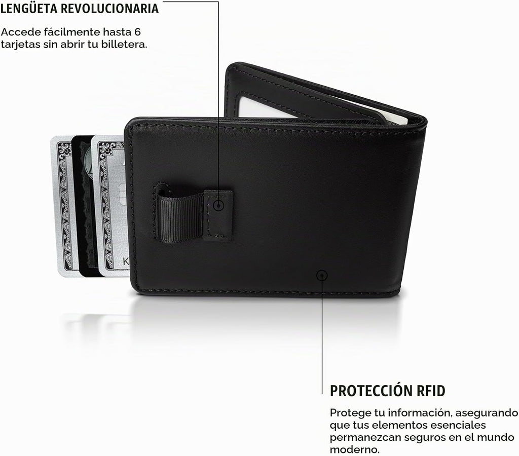 Kings Loot Cartera para hombre, bloqueo RFID, bolsillo para efectivo, negro