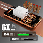 Cargador rápido de 45 W para iPhone 17 Pro Max, cables USB C súper rápidos