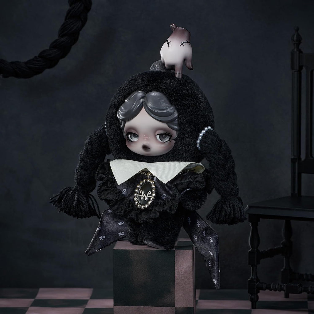 POP MART SKULLPANDA × Wednesday Plush Keychain（Classic Dress Version）