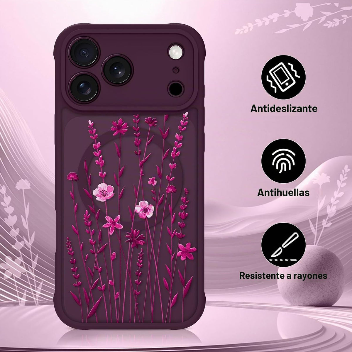 OOK Funda para iPhone 18 Pro de 6.3 pulgadas con flores florales color