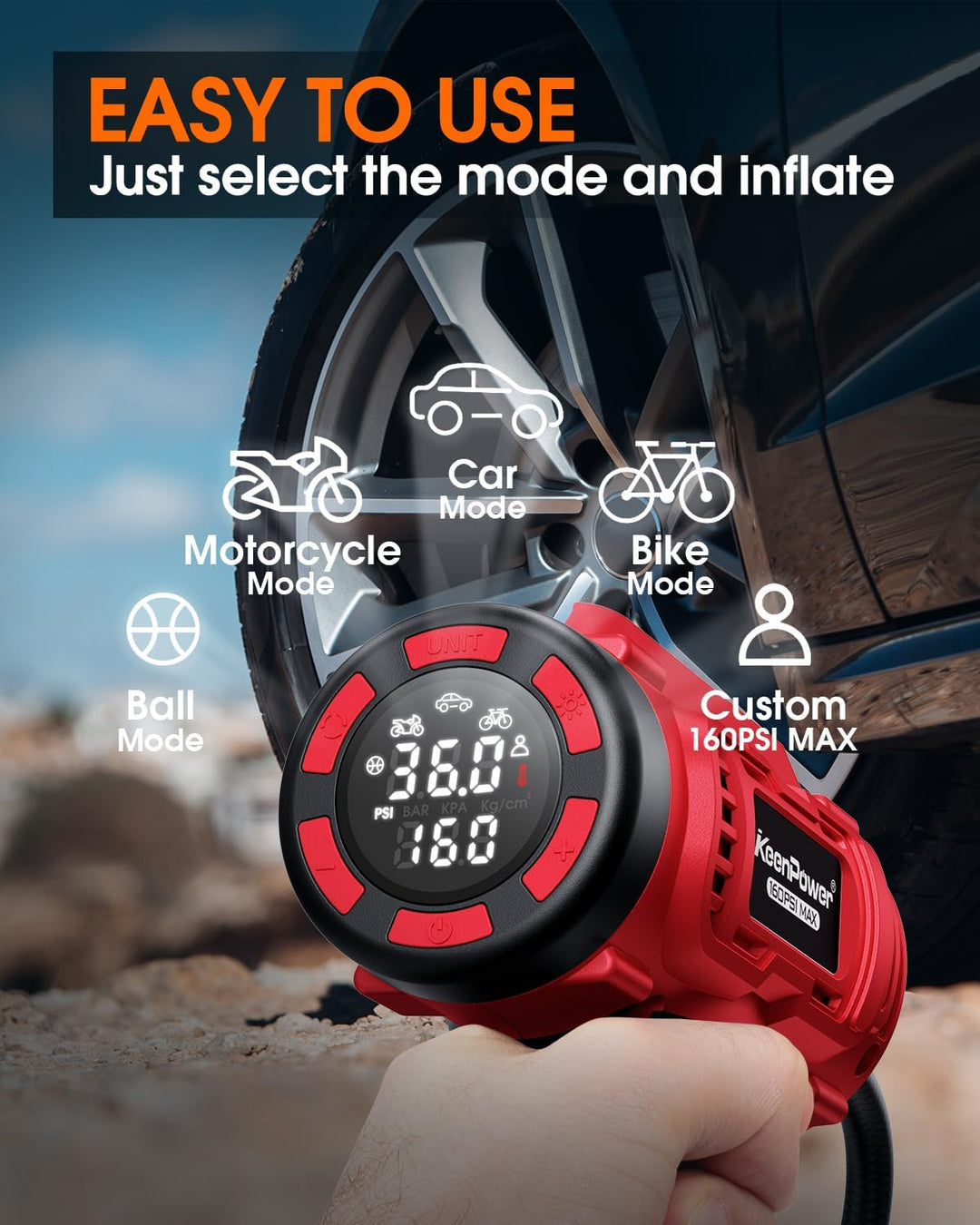 KeenPower Inflador de neumáticos inalámbrico, compresor de aire por...