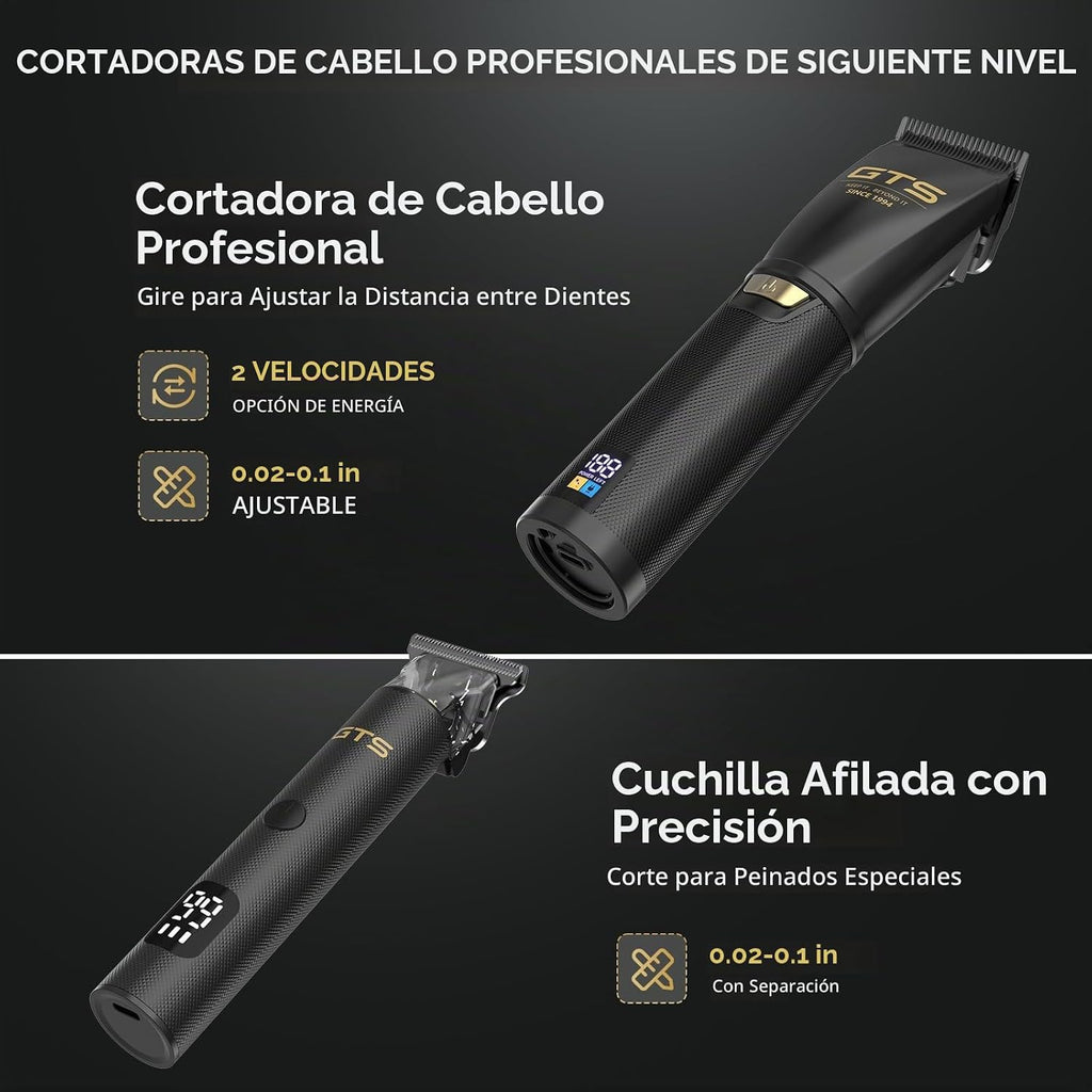 GTSPRO Afeitadoras/Recortadoras para Hombre Profesionales, Recortadora de Cabello Inalámbrica para Cortar el Cabello, Kit de Recortado para Barberos con Pantalla LED y 15 Peines Guía