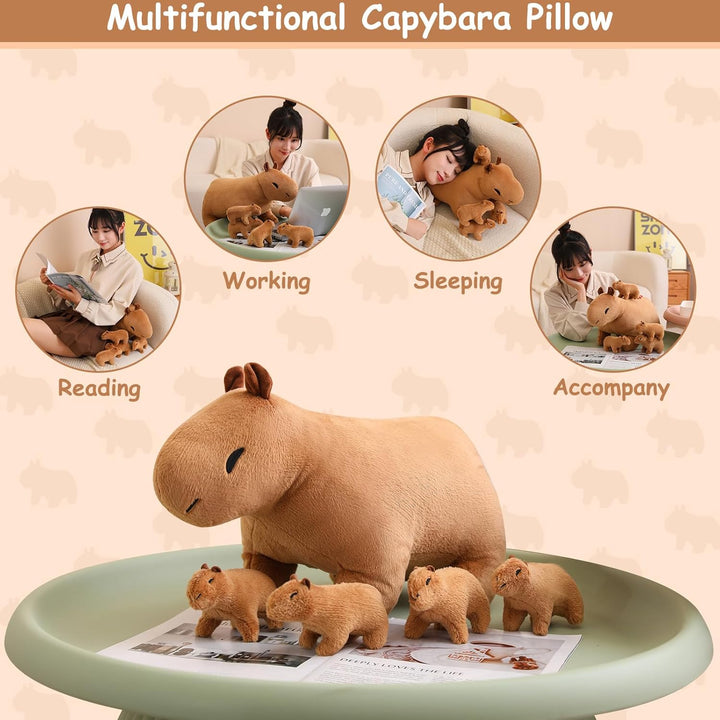 SQEQE Capybara - Peluche de mamá con 4 lindos animales de peluche C...