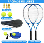 Juego de raquetas de tenis para adultos, 2 jugadores para adultos, juego de raquetas de tenis recreativas para principiantes y profesionales con 4 pelotas de tenis, 3 sobreagarres, 1 bolsa de