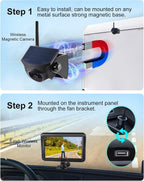 Cámara magnética solar inalámbrica de respaldo AI con monitor de 5 pulgadas, configuración magnética de 1 minuto, sin cable, detección de peatones/vehículos, control de gestos, visión nocturna para RV