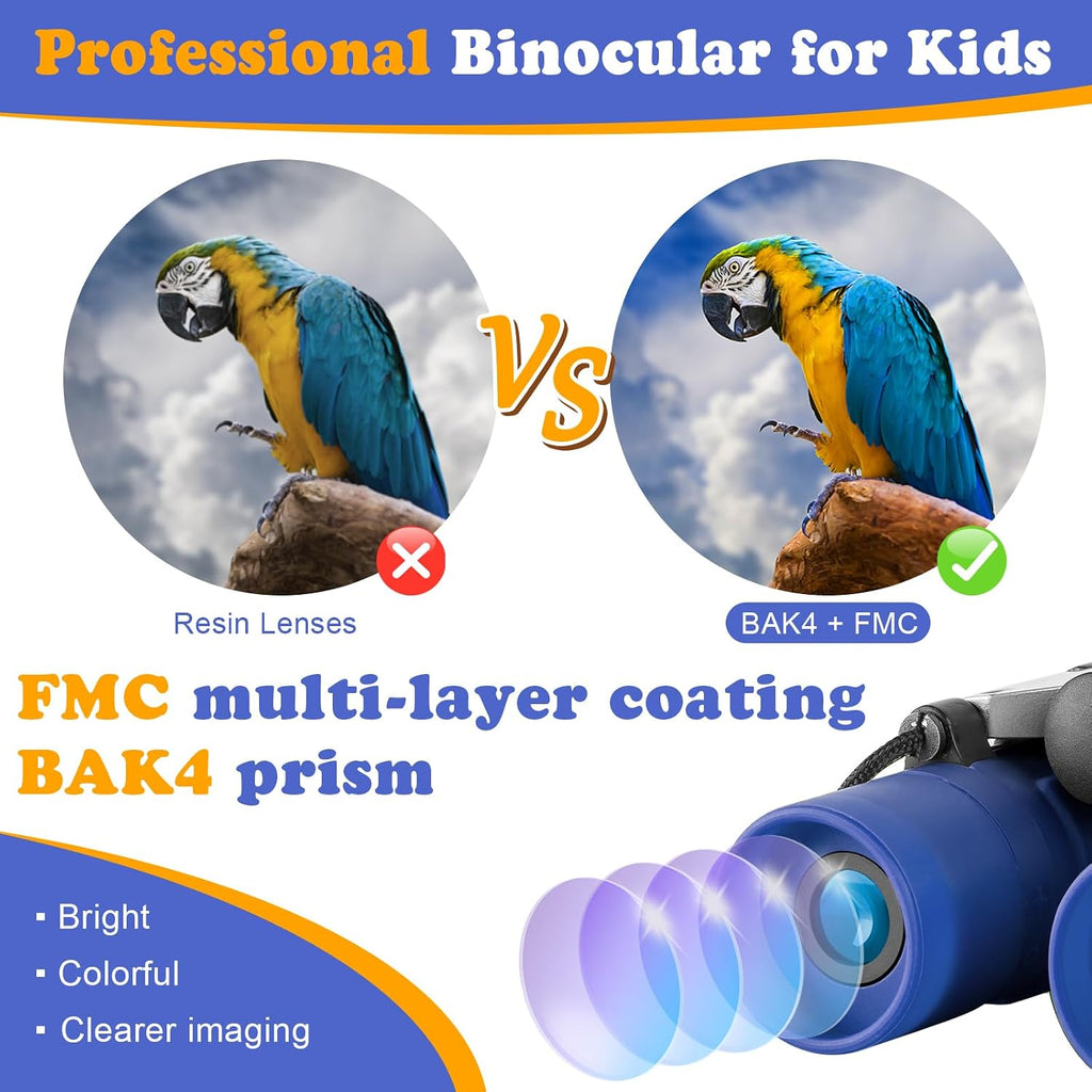 Binoculares reales para niños. Regalos para niños de 3 a 12 años. Niños o niñas. Binoculares compactos de juguete de 8x21 con óptica de alta resolución para observación de aves, viajes, acampada
