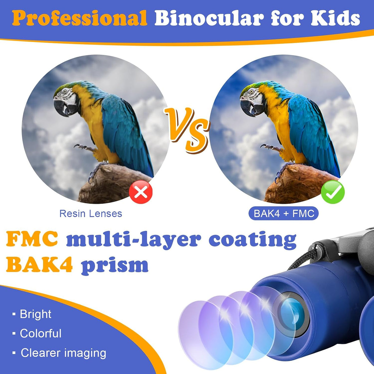 Binoculares reales para niños. Regalos para niños de 3 a 12 años. Niños o niñas. Binoculares compactos de juguete de 8x21 con óptica de alta resolución para observación de aves, viajes, acampada