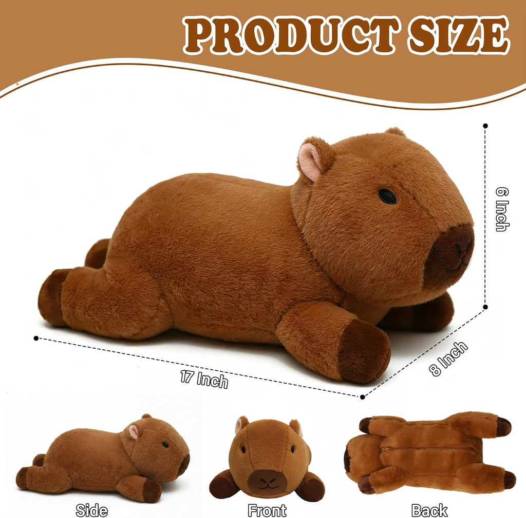 Peluches Capybara con calefacción ponderada, 2.2 libras, animales de peluche calentados con peso de 17 pulgadas para microondas, abrazos de felpa Capybara, almohadillas calentables y refrigerables sin perfume para niños y niñas adultos