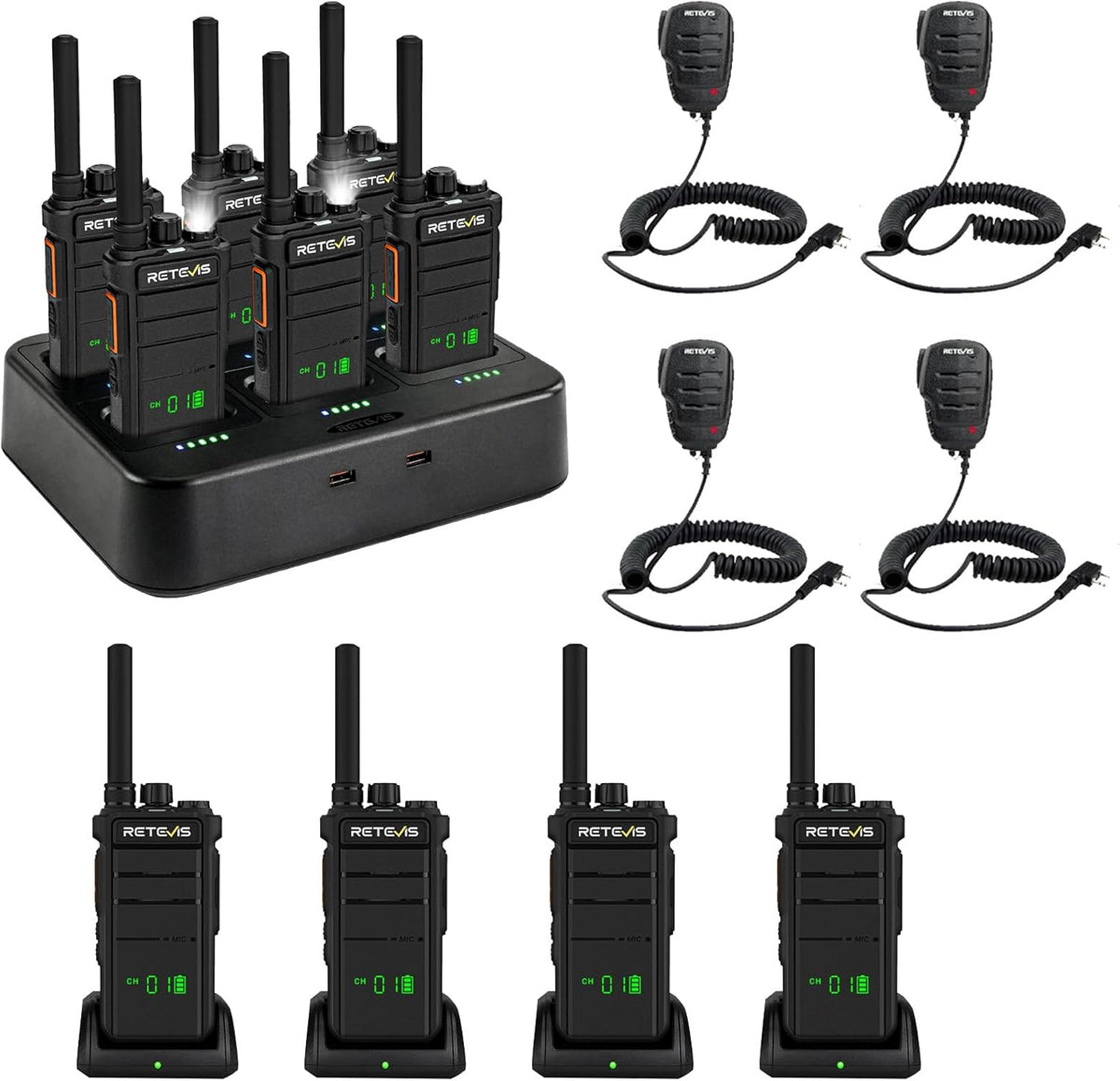 Retevis RB26H Walkie Talkie con auricular (paquete de 6) paquete con Walkie Talkie RB26H con micrófono (paquete de 4)