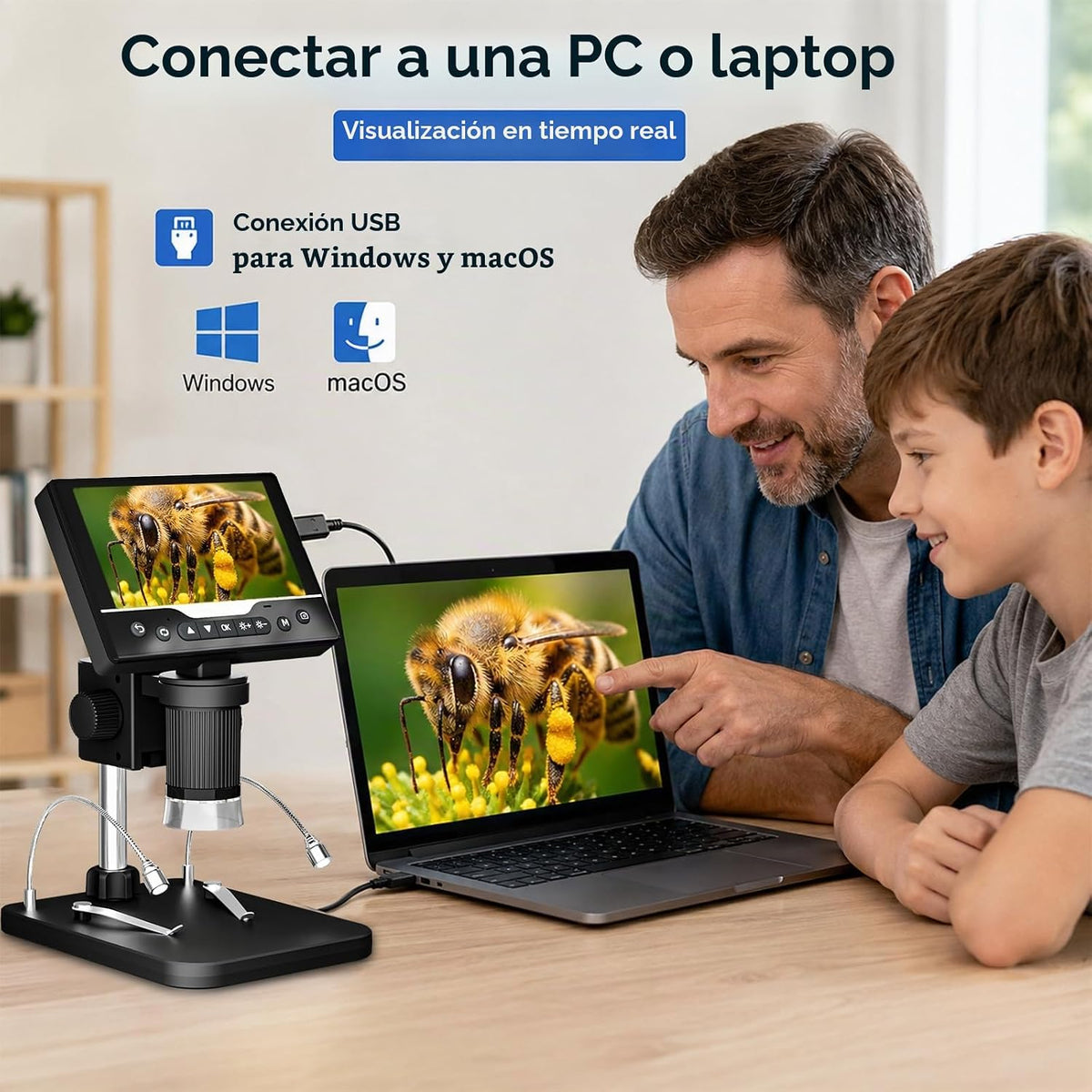 Microscopio Digital Portátil 1000X, Pantalla HD de 5", Lupa para Monedas y Joyas