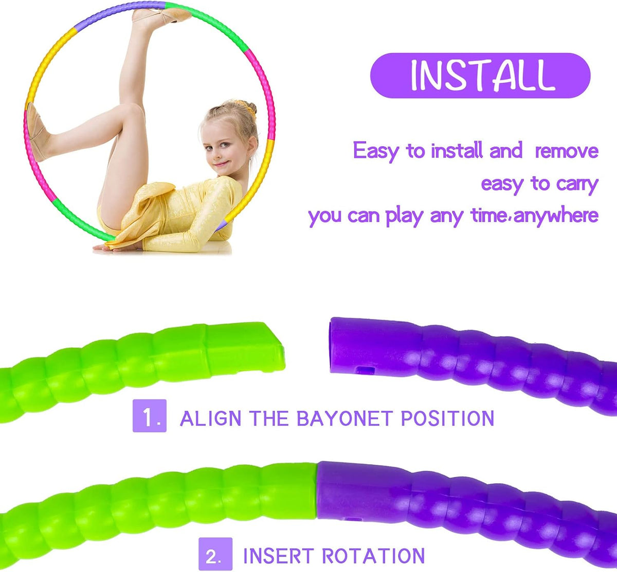 Hymaz Aros de ejercicio para niños, paquete de 4/8/12 anillos de aro desmontables y de tamaño ajustable de color para gimnasio al aire libre, equipo de agilidad para perros, juegos de fiesta deportiva