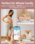 GROWNSY Báscula Inteligente para Bebés/Mascotas, Báscula Digital de Peso para Bebés con Aplicación para Rastrear el Crecimiento de Bebés, Niños Pequeños, Cachorros y Gatos—Soporta Hasta 330 libras