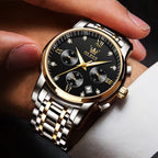 OLEVS Relojes de Oro para Hombres Reloj de Pulsera de Lujo a Prueba de Agua Gran Cara Elegante Acero Inoxidable Analógico Cuarzo Fecha Cronógrafo Luminoso Lectura Fácil Relojes de Negocios Regalos para Hombres Graduación