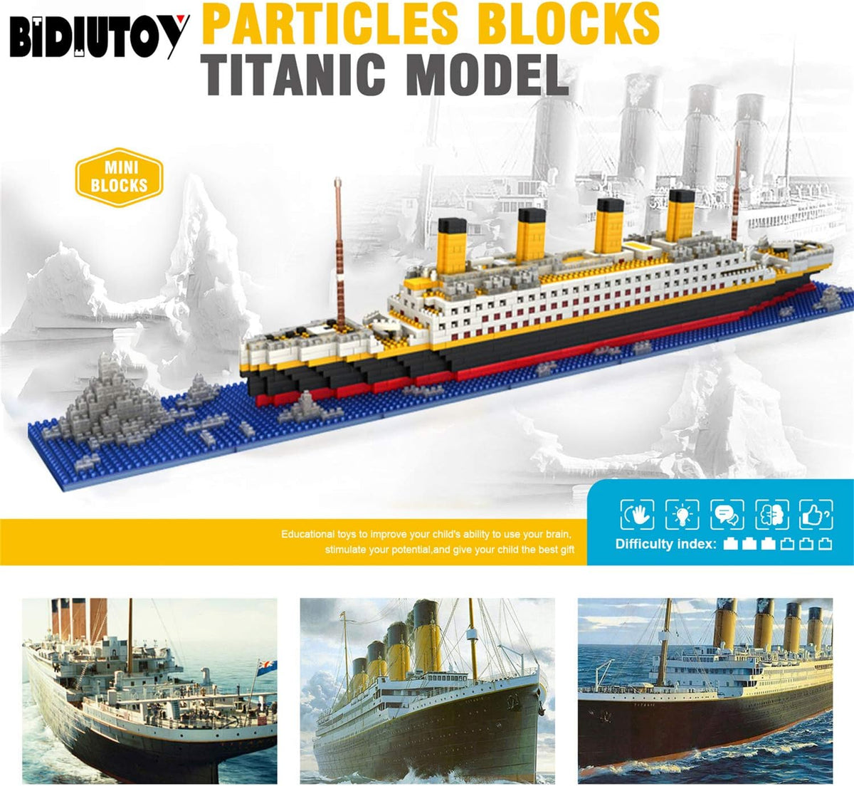 Titanic Ship - Juego de bloques de construcción modelo de barco, juegos de rompecabezas 3D, juguetes educativos de bricolaje, juguete de ladrillos, con 1860 piezas de microbloques pequeños,