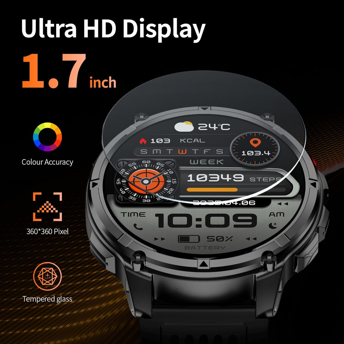 Reloj inteligente para hombre para teléfonos Android y iPhone, relojes inteligentes deportivos militares para hombres, reloj de seguimiento de actividad física con linterna/brújula/impermeable/batería