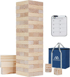 Torre gigante de hasta de 5 pies de alto, juego de apilar, 57 bloques de madera de pino de Nueva Zelanda; p/interiores/exteriores, fiesta de cumpleaños, p/adultos y niños de todas las edades