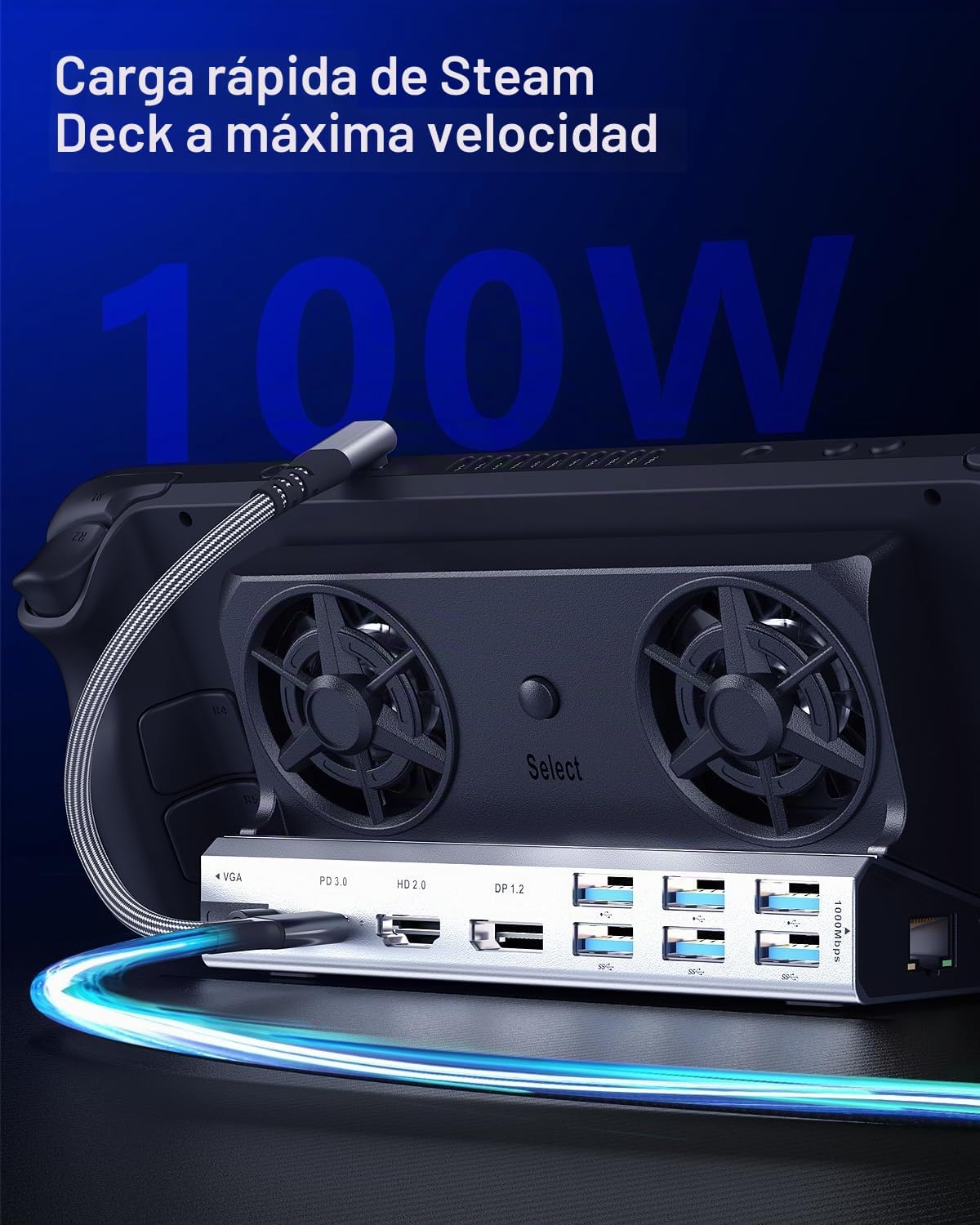 Estación de acoplamiento de doble ventilador 14 en 1 para Steam Deck/ROG