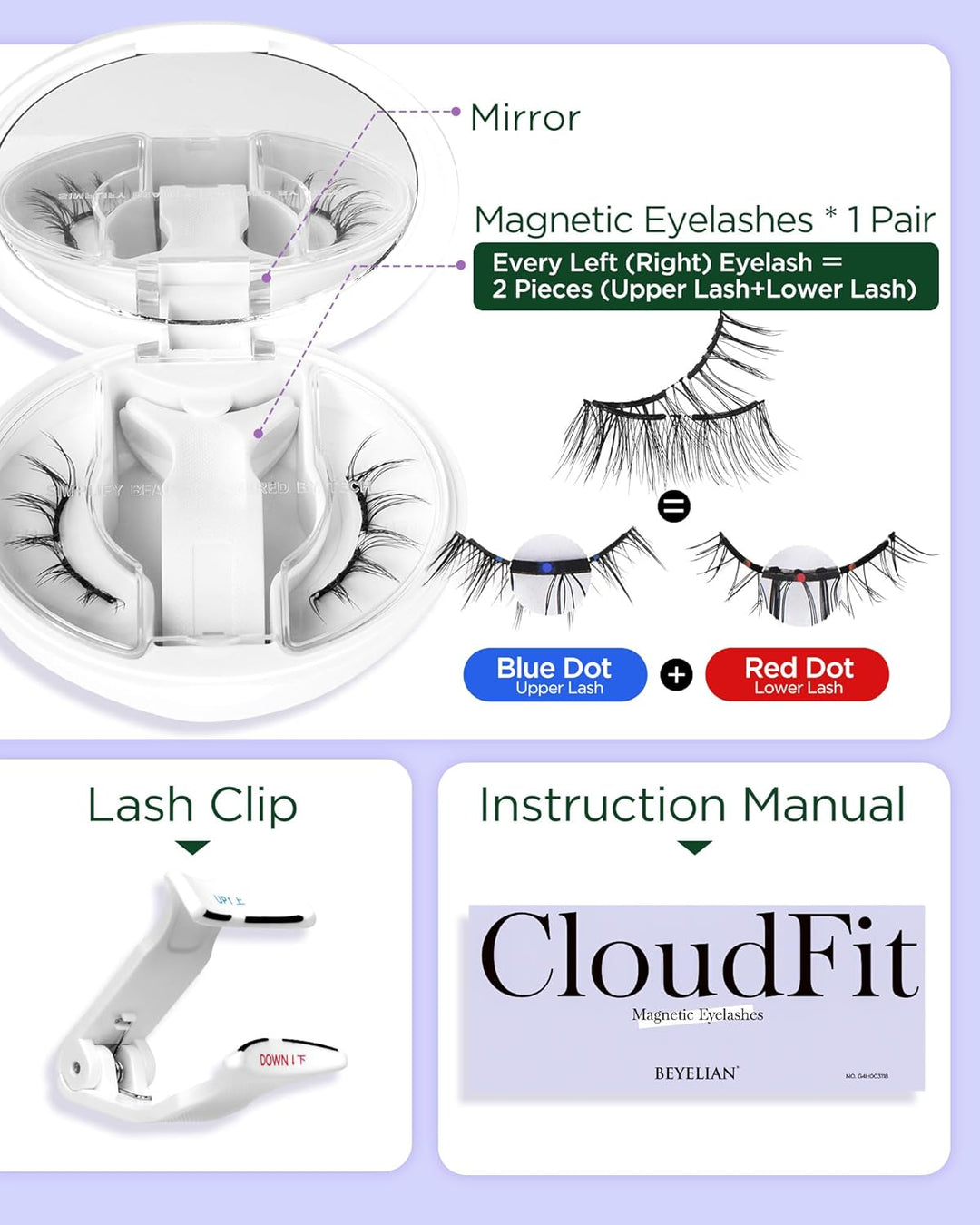 BEYELIAN Pestañas magnéticas portátiles con kit de aplicador, caja...