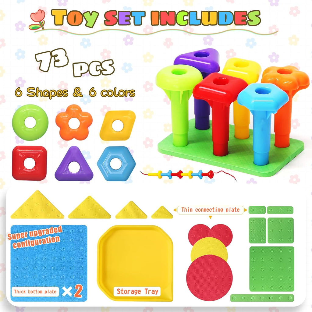 Juego de 73 piezas de juguetes apilables de construcción para niños de 3 a 6 años de edad, juguete educativo STEM para el desarrollo cerebral, juguetes sensoriales Montessori, mejora de varios juegos de cuerdas de plástico de espuma