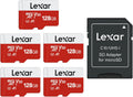 Lexar E-Series - Paquete de 5 tarjetas micro SD de 128 GB, tarjeta de memoria flash microSDXC UHS-I con adaptador, 100 MB/s, C10, U3, A1, V30, Full HD, 4K UHD, tarjeta TF de alta velocidad