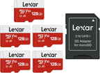 Lexar E-Series - Paquete de 5 tarjetas micro SD de 128 GB, tarjeta de memoria flash microSDXC UHS-I con adaptador, 100 MB/s, C10, U3, A1, V30, Full HD, 4K UHD, tarjeta TF de alta velocidad