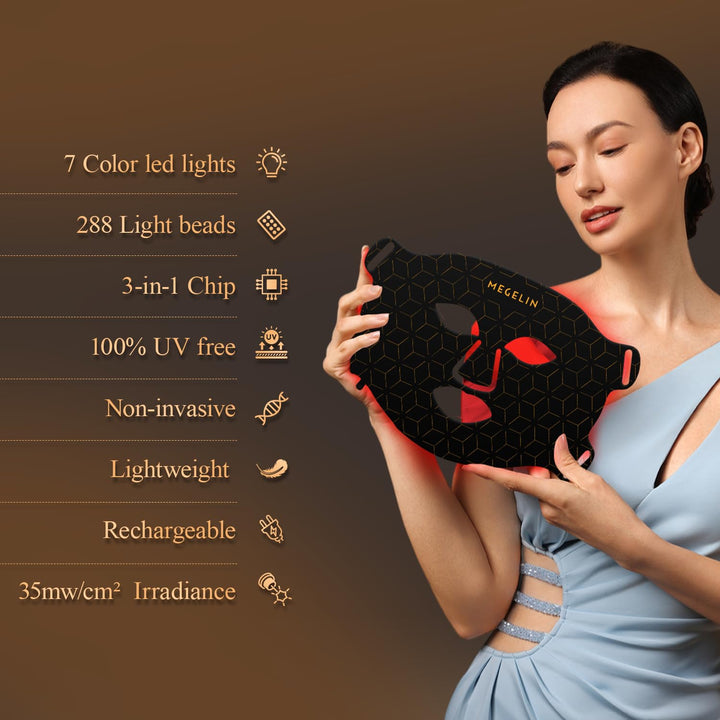 MEGELIN Máscara facial de terapia de luz LED de 7 colores, máscara...