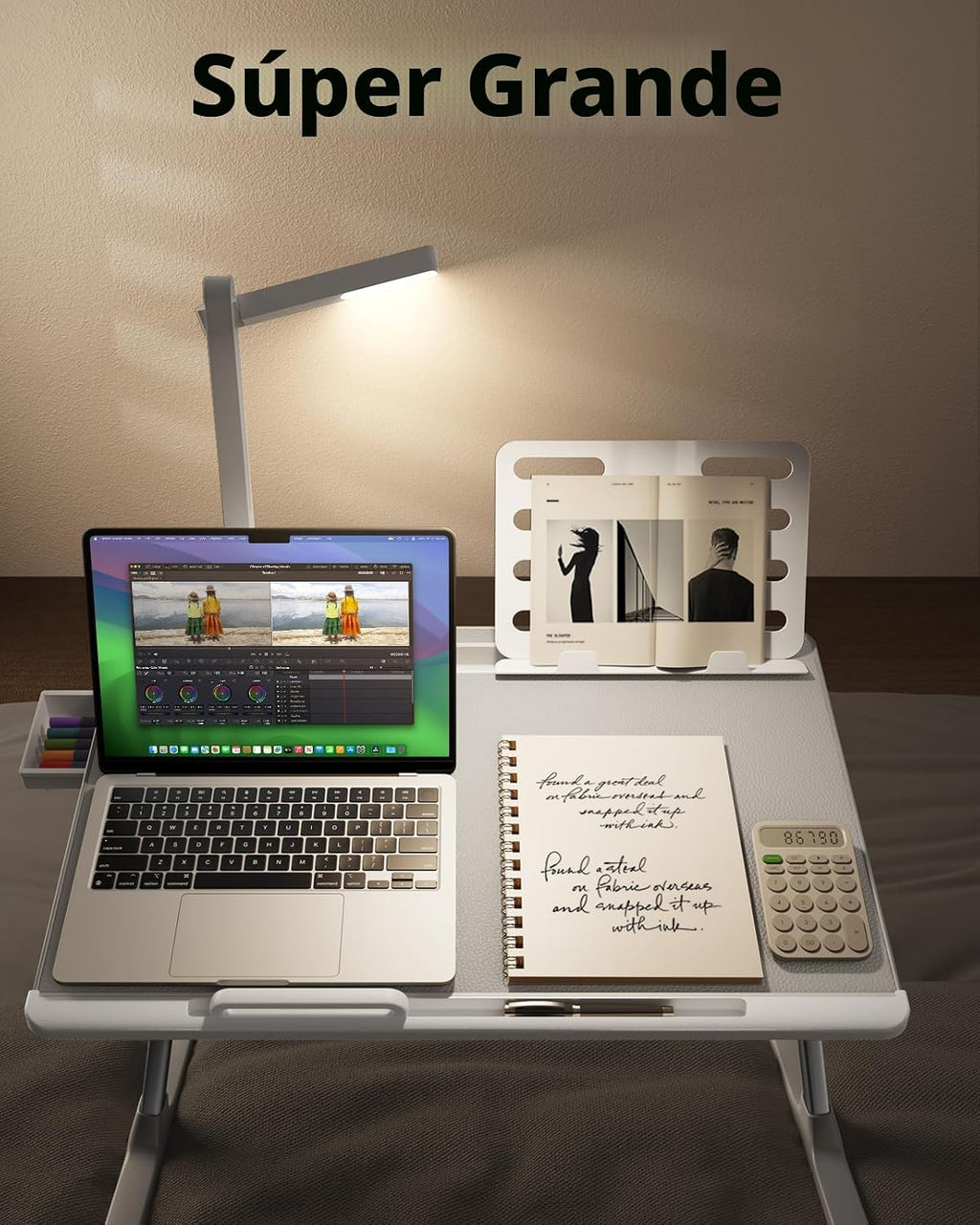 Bandeja escritorio para cama con lámpara LED, soporte para laptop SAIJI