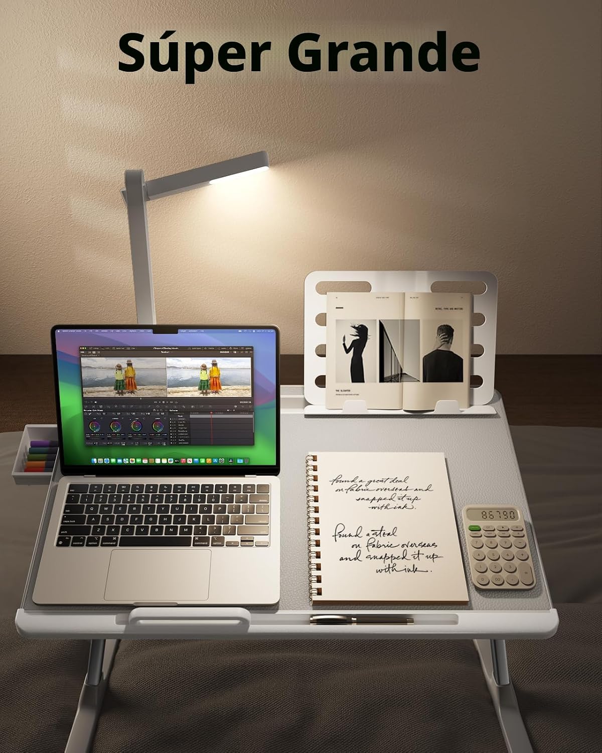 Bandeja escritorio para cama con lámpara LED, soporte para laptop SAIJI