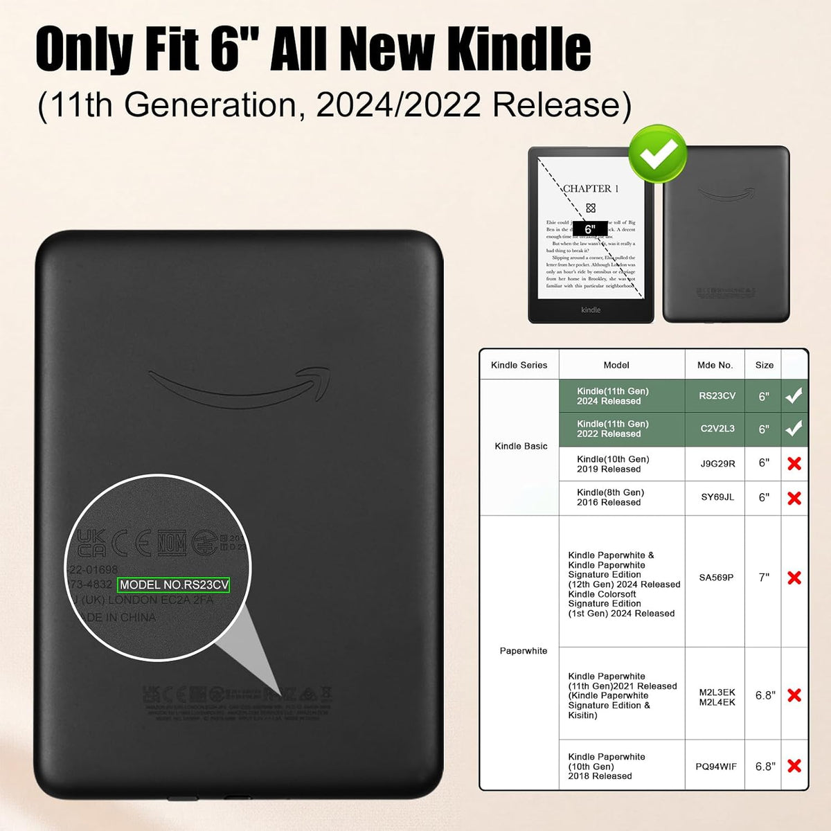 Funda magnética para Kindle 11ª generación de 6 pulgadas, correa de mano