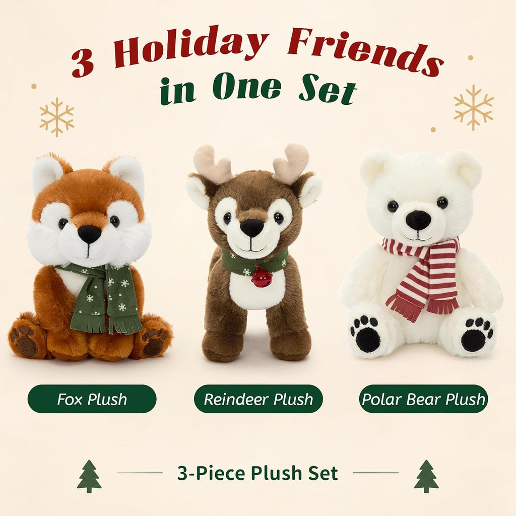 MorisMos Juego de animales de peluche navideños, oso polar de reno