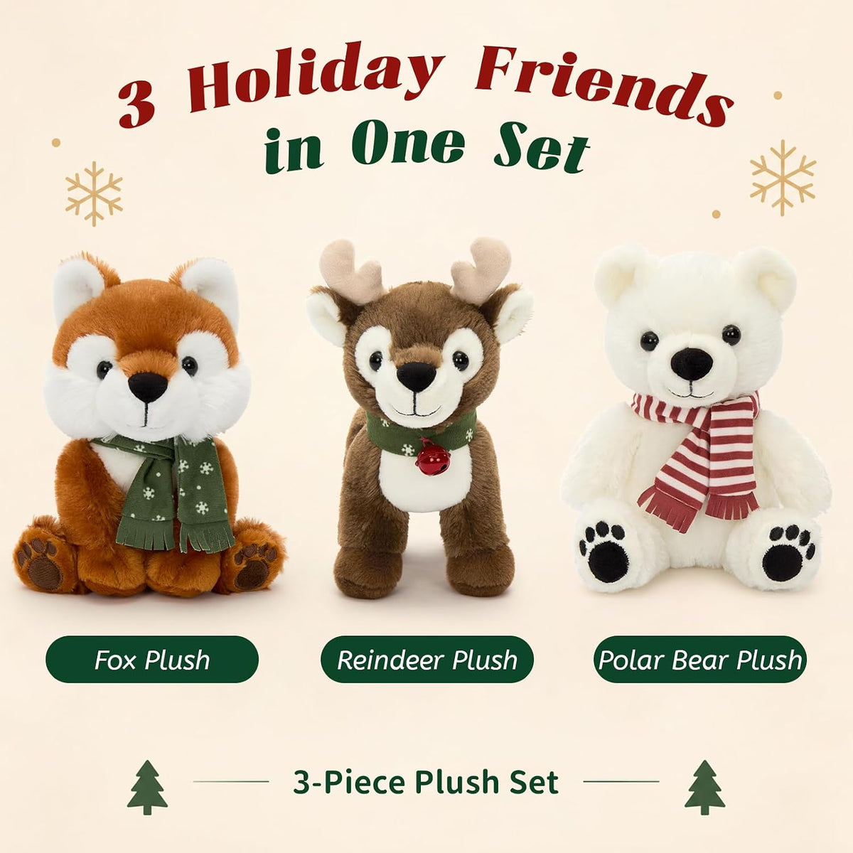 MorisMos Juego de animales de peluche navideños, oso polar de reno