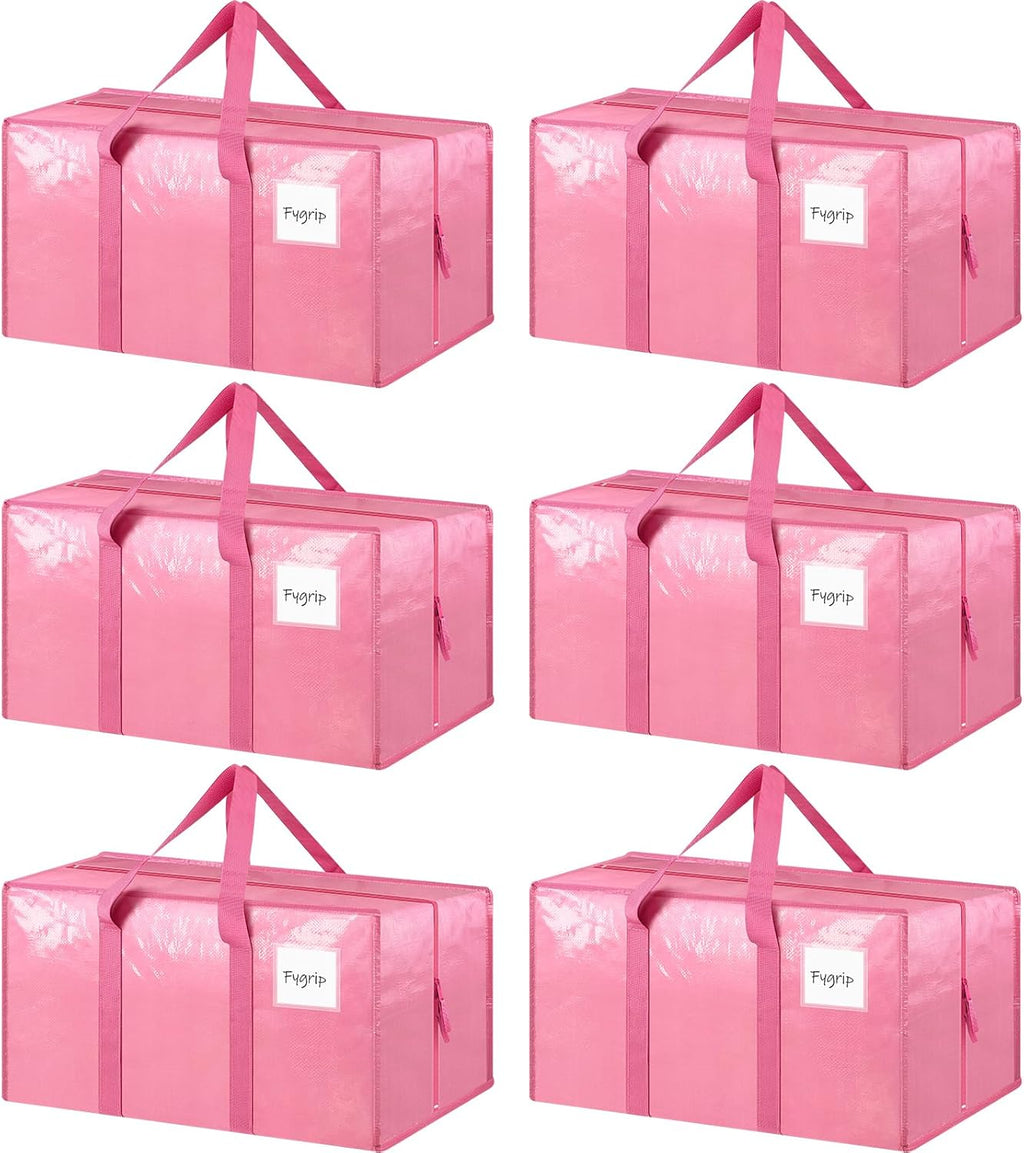 Paquete de 6 bolsas de mudanza grandes extra resistentes con cremallera fuerte y asas cómodas, bolsas de almacenamiento de ropa resistentes y duraderas, contenedores tipo tote, cajas de embalaje para