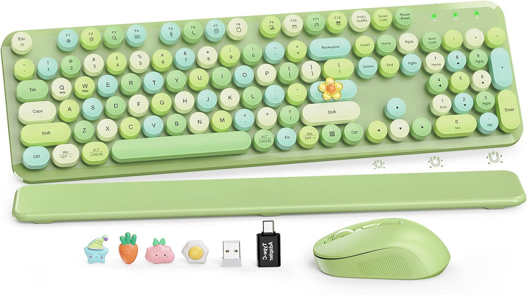 Combo de teclado y mouse inalámbricos, bonito teclado retro con tec...