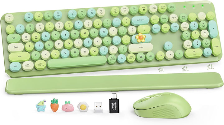 Combo de teclado y mouse inalámbricos, bonito teclado retro con tec...