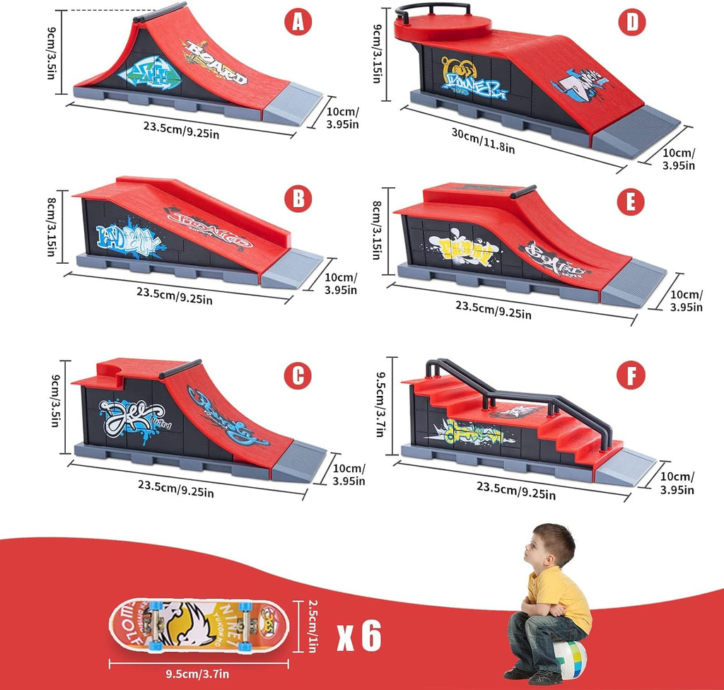 Gr8ware Juego de rampas de patineta de dedo, 6 en 1 más 11 placas de amortiguación, mini patineta para patineta de dedos, patinaje de figuras, patineta de diapasón, plataforma de obstáculos de media pipa para recuerdos de fiestas navideñas
