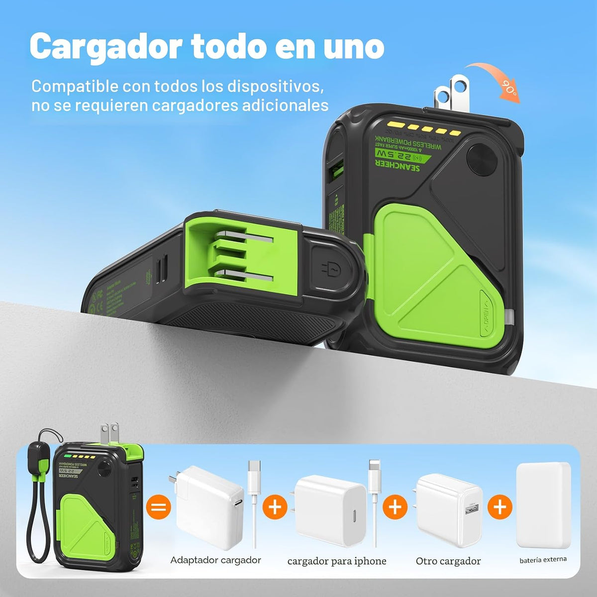 SEANCHEER P05 Cargador portátil Power Bank10000mAh Cables integrado...