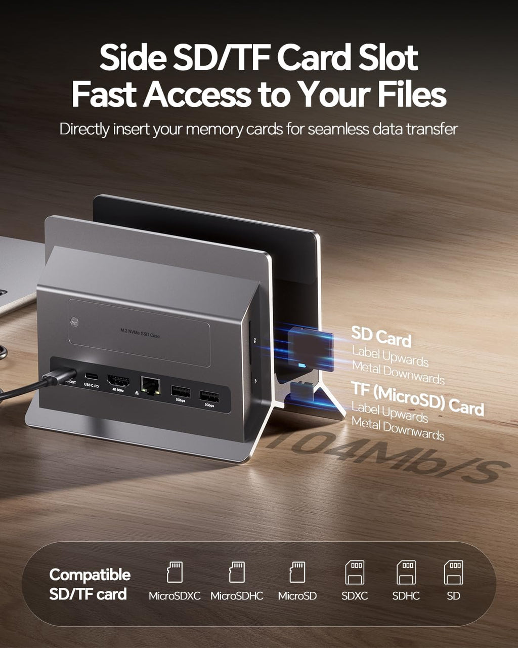 Estación de acoplamiento vertical USB-C 11 en 1 con carcasa SSD NVME M.2